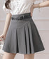 プリーツスカート ミニ丈 ベルト付き スカート インナーパンツ付き Aラインスカート ハイウエスト 細見え ショートスカート 韓国ファッション 台形スカート 77CHUNJ-002