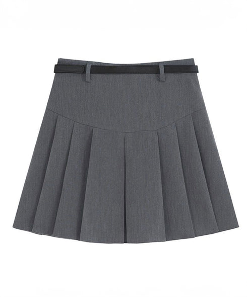 プリーツスカート ミニ丈 ベルト付き スカート インナーパンツ付き Aラインスカート ハイウエスト 細見え ショートスカート 韓国ファッション 台形スカート 77CHUNJ-002