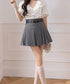 プリーツスカート ミニ丈 ベルト付き スカート インナーパンツ付き Aラインスカート ハイウエスト 細見え ショートスカート 韓国ファッション 台形スカート 77CHUNJ-002