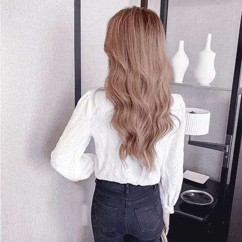 刺しゅうレースブラウス 長袖 レディース シャツブラウス 大人可愛い 前開き おしゃれ トップス ラウンドネック 着回し ブラウス 白 通勤 フロントボタン 77DIANL-001