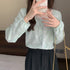 シャツブラウス レース切り替え 春秋 長袖シャツ レディース 大人かわいい トップス 薄手 スクエアネック お洒落 通勤 OL ブラウス 前開き フェミニン 77DIANl-002