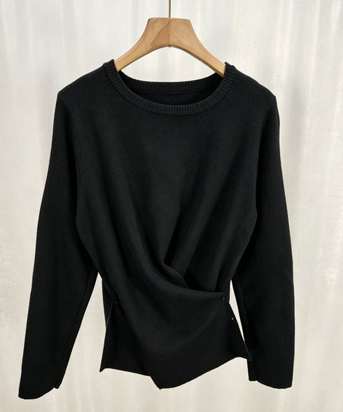ニットトップス 長袖 クロスニット 秋冬 レディース ニットソー クルーネック 交差デザイントップス 着やせ 韓国風 セーター おしゃれ プルオーバー 通勤通学 77DUOLM-001