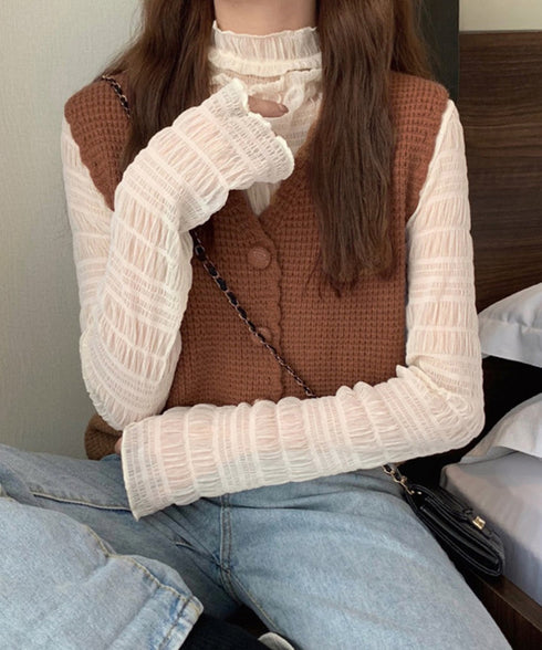 ニットベスト Vネック レディース ジレ ニットトップス 前開き 韓国ファッション ボタン付き 重ね着 コーディネート かわいい カジュアル レイヤード 洋服 77GELAN-001