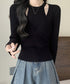 ニットトップス 長袖 レイヤード風 秋冬 ニットウェア クロスデザイン リブニット ショート丈 着やせ服 ニットインナー 無地 韓国ファッション ニットセーター 77GEYI-001