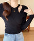 ニットトップス 長袖 レイヤード風 秋冬 ニットウェア クロスデザイン リブニット ショート丈 着やせ服 ニットインナー 無地 韓国ファッション ニットセーター 77GEYI-001