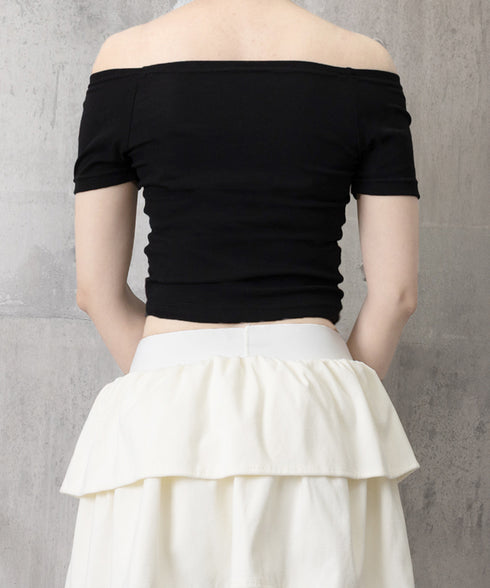 へそ出し Tシャツ夏 ショート丈トップス レディース カットソー セクシー 肩出しトップス 無地 カジュアル オフショルダートップス クロップド丈 プルオーバー 77GSH-001