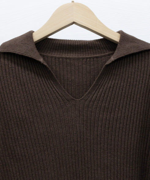 リブニットトップス Vネック 春秋冬 長袖セーター シンプル ニットソー 着やせ 大人上品 ニットウェア 通勤通学 リブ編み 韓国ファッション きれいめ 77GUIFEI-002