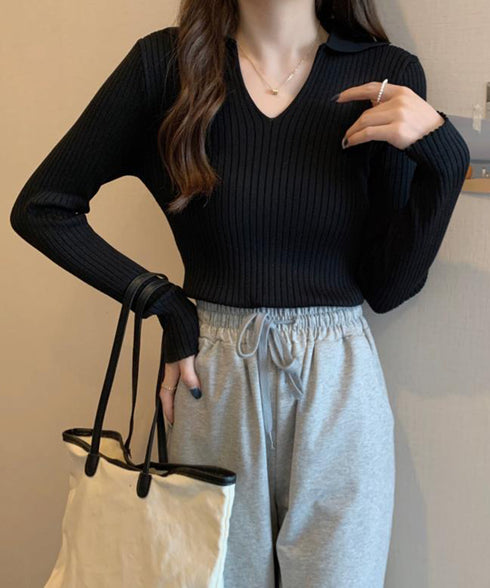 リブニットトップス Vネック 春秋冬 長袖セーター シンプル ニットソー 着やせ 大人上品 ニットウェア 通勤通学 リブ編み 韓国ファッション きれいめ 77GUIFEI-002