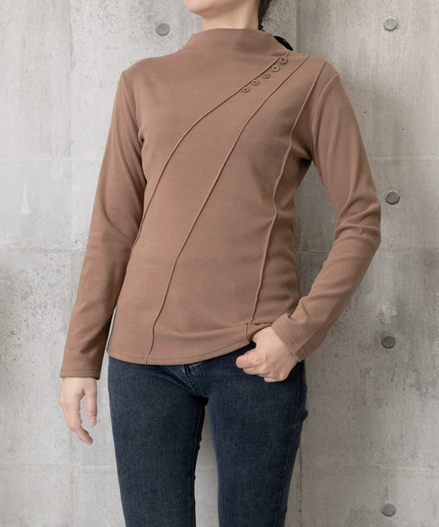 カットソー プチハイネック 長袖Tシャツ レディーストップス 無地 プルオーバー キレイめ 春秋インナー ベーシック 重ね着 シンプル 着回し服 韓国ファッション 77HMEIS-001