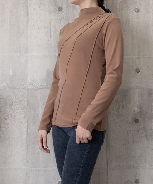 カットソー プチハイネック 長袖Tシャツ レディーストップス 無地 プルオーバー キレイめ 春秋インナー ベーシック 重ね着 シンプル 着回し服 韓国ファッション 77HMEIS-001