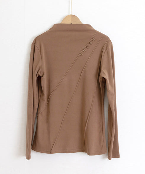 カットソー プチハイネック 長袖Tシャツ レディーストップス 無地 プルオーバー キレイめ 春秋インナー ベーシック 重ね着 シンプル 着回し服 韓国ファッション 77HMEIS-001