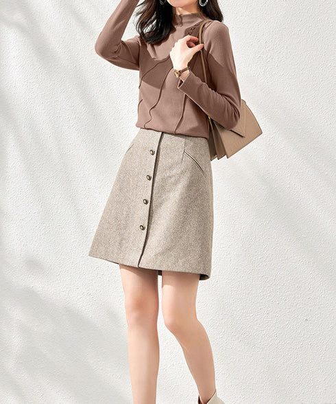 カットソー プチハイネック 長袖Tシャツ レディーストップス 無地 プルオーバー キレイめ 春秋インナー ベーシック 重ね着 シンプル 着回し服 韓国ファッション 77HMEIS-001