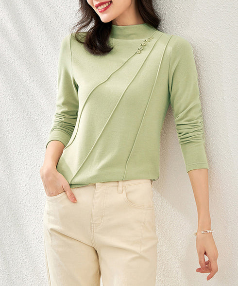 カットソー プチハイネック 長袖Tシャツ レディーストップス 無地 プルオーバー キレイめ 春秋インナー ベーシック 重ね着 シンプル 着回し服 韓国ファッション 77HMEIS-001