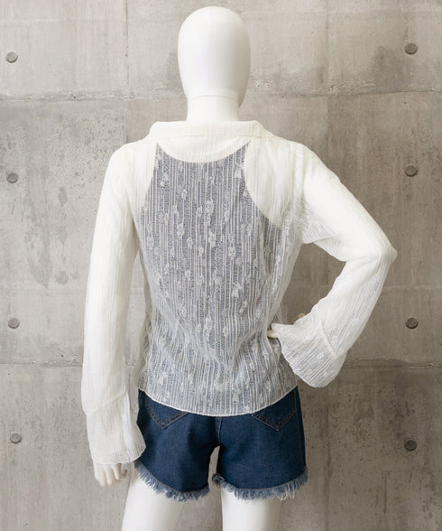 カーディガン 長袖 ボレロ 羽織り 薄手 レディース シアーシャツ 肌見せ 透け感 春夏トップス へそ出し UVケア 重ね着 カジュアル レイヤードコーデ リボン 77JCHU-001