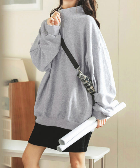 スウェットシャツ ハーフジップトレーナー 春秋薄手 プルオーバー ハイネック 長袖トレーナー ゆったり カジュアル ルームウェア 韓国風 無地 カットソー 通学 77JIAZI-001