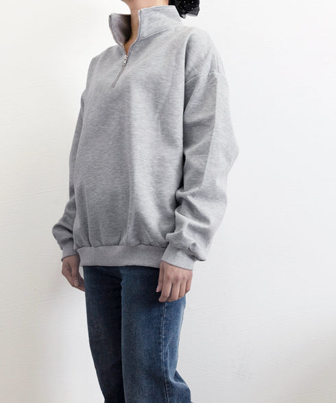 スウェットシャツ ハーフジップトレーナー 春秋薄手 プルオーバー ハイネック 長袖トレーナー ゆったり カジュアル ルームウェア 韓国風 無地 カットソー 通学 77JIAZI-001