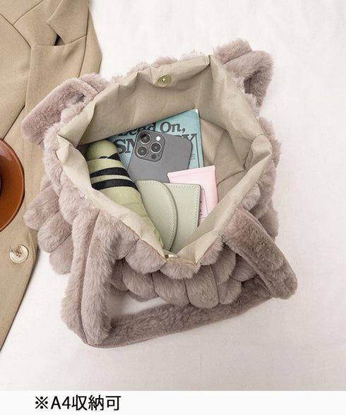 トートバッグ A4サイズ鞄 ファーバッグ 軽量 エコファーバッグ スクエア ボアバッグ もこもこ トート冬 ふわふわ 大容量ハンドバッグ カジュアル 縦ライン 鞄 77KK-001