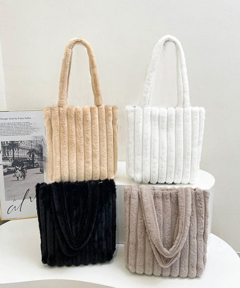 トートバッグ A4サイズ鞄 ファーバッグ 軽量 エコファーバッグ スクエア ボアバッグ もこもこ トート冬 ふわふわ 大容量ハンドバッグ カジュアル 縦ライン 鞄 77KK-001