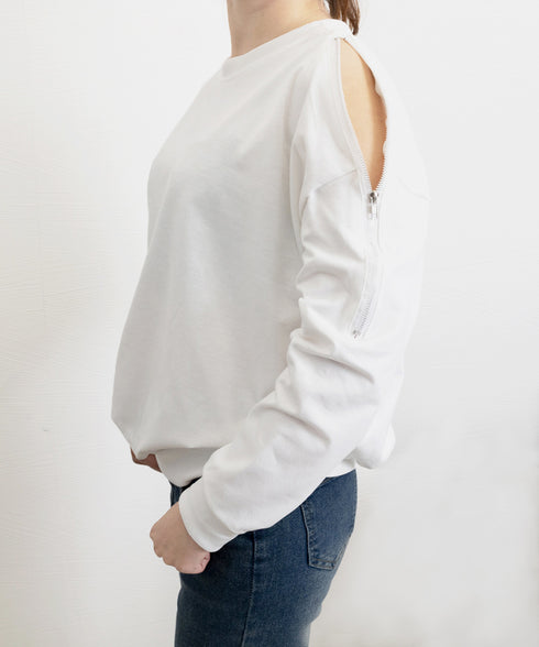 トレーナー オープンショルダー 無地 スウェット クルーネック 肩出しトップス 薄手 ゆったり セクシー ファスナー 大人カジュアル 体型カバー カットソー 77LAIMQ-001