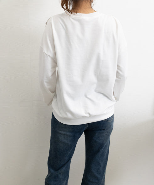 トレーナー オープンショルダー 無地 スウェット クルーネック 肩出しトップス 薄手 ゆったり セクシー ファスナー 大人カジュアル 体型カバー カットソー 77LAIMQ-001