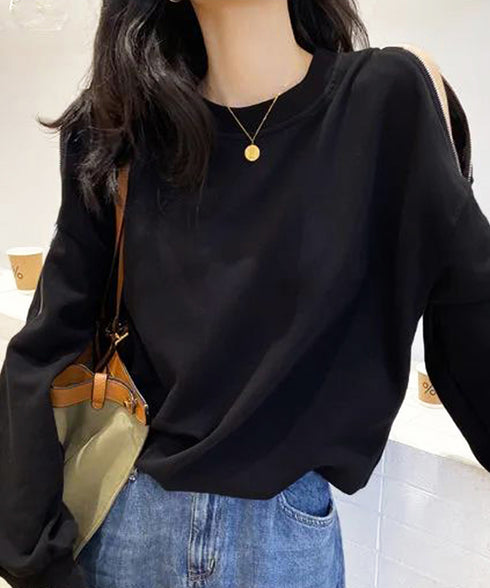 トレーナー オープンショルダー 無地 スウェット クルーネック 肩出しトップス 薄手 ゆったり セクシー ファスナー 大人カジュアル 体型カバー カットソー 77LAIMQ-001