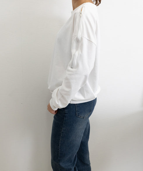 トレーナー オープンショルダー 無地 スウェット クルーネック 肩出しトップス 薄手 ゆったり セクシー ファスナー 大人カジュアル 体型カバー カットソー 77LAIMQ-001