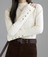 ニットトップス 長袖 ハイネック 重ね着 レディース リブニット キレイめ 袖ボタントップス 着回し 大人可愛い ニットウェア 韓国風 セーター 春秋冬 通勤通学 77LESIYU-001