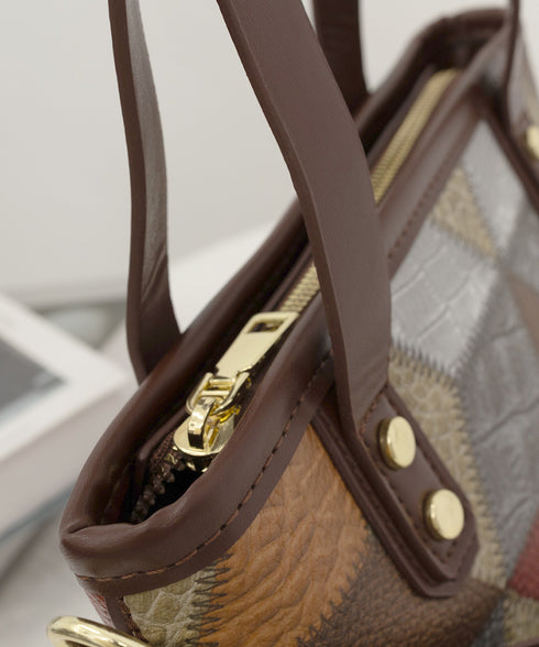 ショルダーバッグ レディース PUレザー ミニトートバッグ 幾何学模様 斜めがけバッグ カジュアル おしゃれ ハンドバッグ 菱格2WAYバッグ 大人可愛い BAG 77LINGE-001