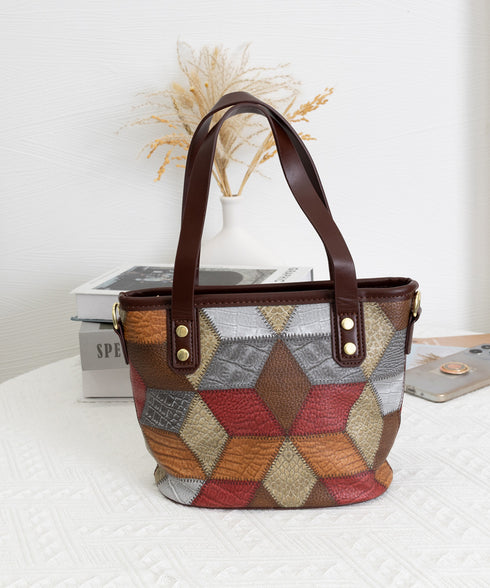 ショルダーバッグ レディース PUレザー ミニトートバッグ 幾何学模様 斜めがけバッグ カジュアル おしゃれ ハンドバッグ 菱格2WAYバッグ 大人可愛い BAG 77LINGE-001