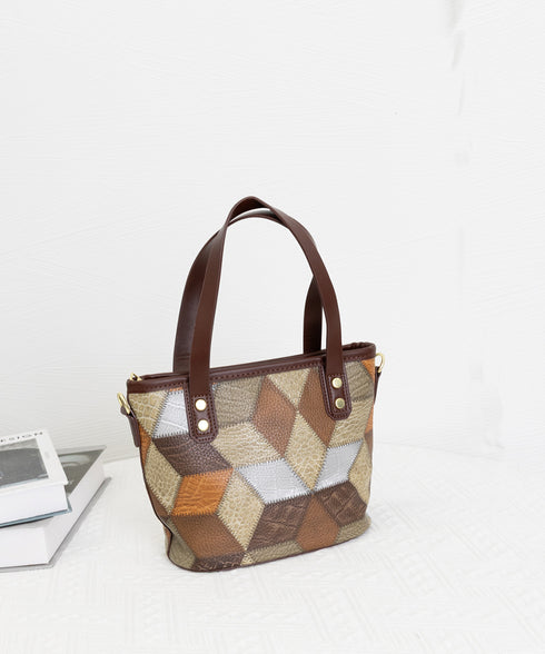 ショルダーバッグ レディース PUレザー ミニトートバッグ 幾何学模様 斜めがけバッグ カジュアル おしゃれ ハンドバッグ 菱格2WAYバッグ 大人可愛い BAG 77LINGE-001