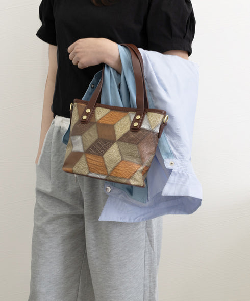 ショルダーバッグ レディース PUレザー ミニトートバッグ 幾何学模様 斜めがけバッグ カジュアル おしゃれ ハンドバッグ 菱格2WAYバッグ 大人可愛い BAG 77LINGE-001