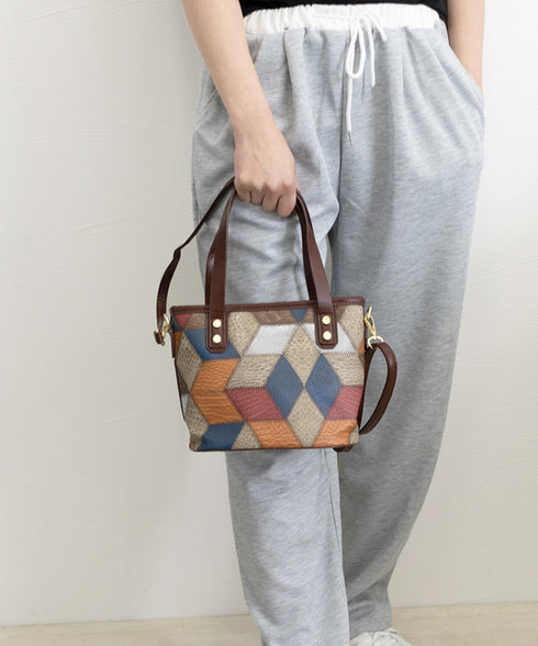 ショルダーバッグ レディース PUレザー ミニトートバッグ 幾何学模様 斜めがけバッグ カジュアル おしゃれ ハンドバッグ 菱格2WAYバッグ 大人可愛い BAG 77LINGE-001