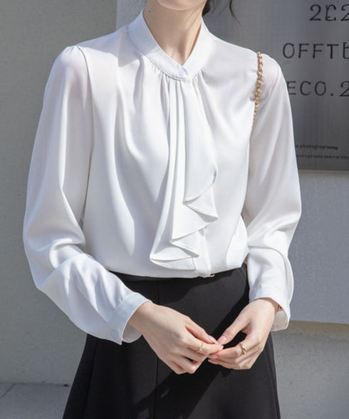 シャツブラウス 長袖 ゆったり トップス とろみシャツ レディース サテン風トップス 大人女性 通勤 入学式 卒業式 フォーマル OL 無地ブラウス 体型カバー 77LPW-001