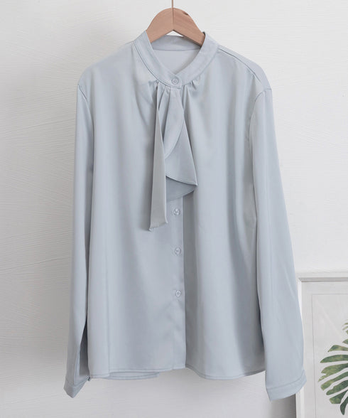 シャツブラウス 長袖 ゆったり トップス とろみシャツ レディース サテン風トップス 大人女性 通勤 入学式 卒業式 フォーマル OL 無地ブラウス 体型カバー 77LPW-001