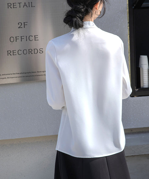 シャツブラウス 長袖 ゆったり トップス とろみシャツ レディース サテン風トップス 大人女性 通勤 入学式 卒業式 フォーマル OL 無地ブラウス 体型カバー 77LPW-001