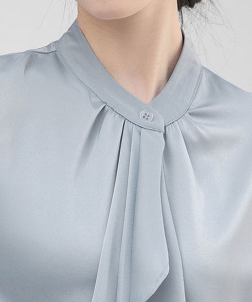 シャツブラウス 長袖 ゆったり トップス とろみシャツ レディース サテン風トップス 大人女性 通勤 入学式 卒業式 フォーマル OL 無地ブラウス 体型カバー 77LPW-001