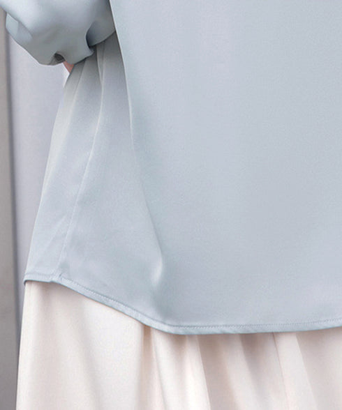 シャツブラウス 長袖 ゆったり トップス とろみシャツ レディース サテン風トップス 大人女性 通勤 入学式 卒業式 フォーマル OL 無地ブラウス 体型カバー 77LPW-001