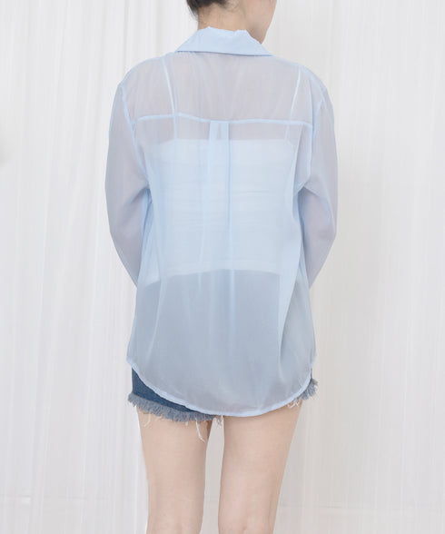 シャツブラウス 夏服 サマーカーディガン 透け感シャツ ゆったり シアーカーディガン 体型カバー 長袖 シフォンブラウス 袖口リボン 羽織り 韓国風 無地トップス 77LPW-002