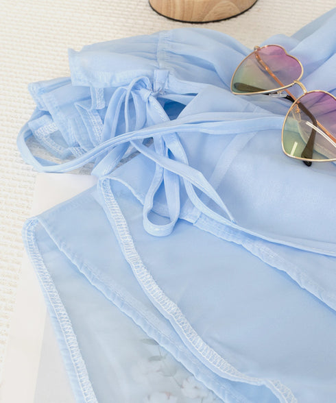 シャツブラウス 夏服 サマーカーディガン 透け感シャツ ゆったり シアーカーディガン 体型カバー 長袖 シフォンブラウス 袖口リボン 羽織り 韓国風 無地トップス 77LPW-002