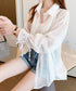 シャツブラウス 夏服 サマーカーディガン 透け感シャツ ゆったり シアーカーディガン 体型カバー 長袖 シフォンブラウス 袖口リボン 羽織り 韓国風 無地トップス 77LPW-002