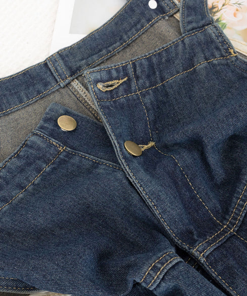 サロペット デニムワンピース 体型カバー オールインワン スリット入り ゆったり オーバーオール 韓国風 ロングワンピース ポケット付き 大人カジュアル服 重ね着 77LPW-003