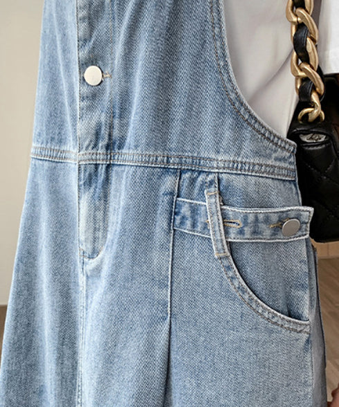 サロペット デニムワンピース 体型カバー オールインワン スリット入り ゆったり オーバーオール 韓国風 ロングワンピース ポケット付き 大人カジュアル服 重ね着 77LPW-003