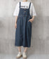 サロペット デニムワンピース 体型カバー オールインワン スリット入り ゆったり オーバーオール 韓国風 ロングワンピース ポケット付き 大人カジュアル服 重ね着 77LPW-003