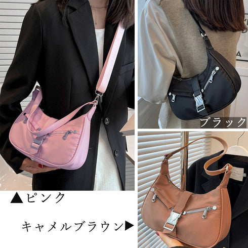 ショルダーバッグ 小さめ ホーボバッグ ミニ三日月型かばん フェイクポケット 斜めがけかばん 2way ボディバッグ ハーフムーンバッグ お洒落 ミニバッグ 77LUOBAO-002