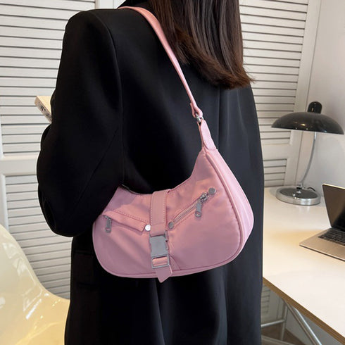 ショルダーバッグ 小さめ ホーボバッグ ミニ三日月型かばん フェイクポケット 斜めがけかばん 2way ボディバッグ ハーフムーンバッグ お洒落 ミニバッグ 77LUOBAO-002