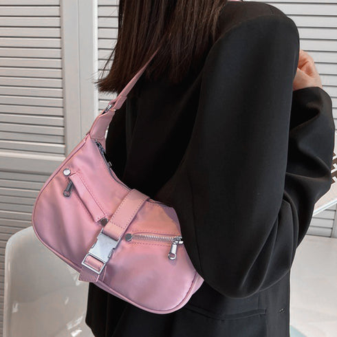 ショルダーバッグ 小さめ ホーボバッグ ミニ三日月型かばん フェイクポケット 斜めがけかばん 2way ボディバッグ ハーフムーンバッグ お洒落 ミニバッグ 77LUOBAO-002