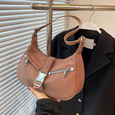 ショルダーバッグ 小さめ ホーボバッグ ミニ三日月型かばん フェイクポケット 斜めがけかばん 2way ボディバッグ ハーフムーンバッグ お洒落 ミニバッグ 77LUOBAO-002