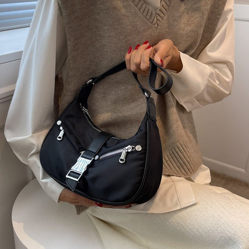 ショルダーバッグ 小さめ ホーボバッグ ミニ三日月型かばん フェイクポケット 斜めがけかばん 2way ボディバッグ ハーフムーンバッグ お洒落 ミニバッグ 77LUOBAO-002