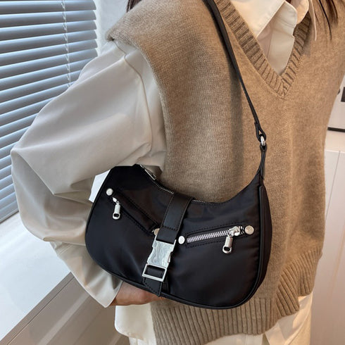 ショルダーバッグ 小さめ ホーボバッグ ミニ三日月型かばん フェイクポケット 斜めがけかばん 2way ボディバッグ ハーフムーンバッグ お洒落 ミニバッグ 77LUOBAO-002