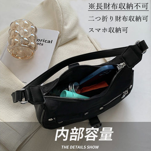 ショルダーバッグ 小さめ ホーボバッグ ミニ三日月型かばん フェイクポケット 斜めがけかばん 2way ボディバッグ ハーフムーンバッグ お洒落 ミニバッグ 77LUOBAO-002